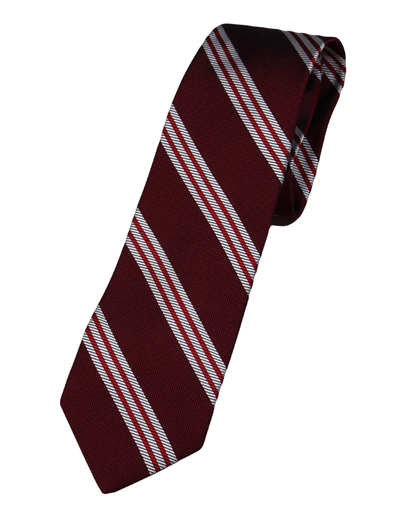 VTG – Brooks Brothers – Dark Red Silk Tie w/Red & Silver Regimental Stripe