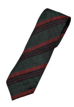 Drake's – Forest Green Grenadine Silk Tie w/Orange & Navy Regimental Stripe