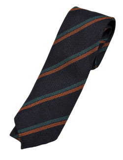 Drake's – Navy Grenadine Silk Tie w/Orange & Teal Repp Stripe