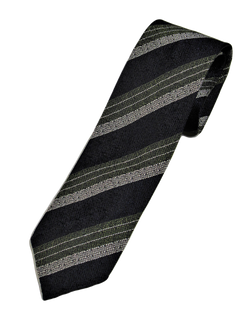 Drake's – Navy Grenadine Silk Tie w/Olive & Off-White Regimental Stripe