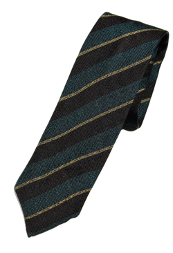 Drake's – Teal Grenadine Silk Tie w/Brown & Yellow Regimental Stripe