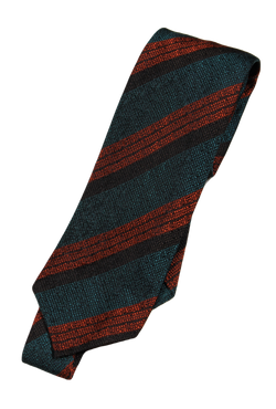 Drake's – Teal Grenadine Silk Tie w/Orange & Brown Regimental Stripe