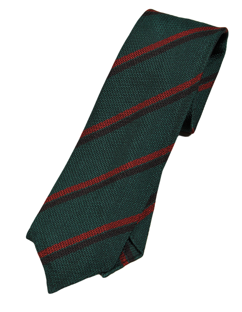 Drake's – Teal Grenadine Silk Tie w/Brown & Rust Repp Stripe