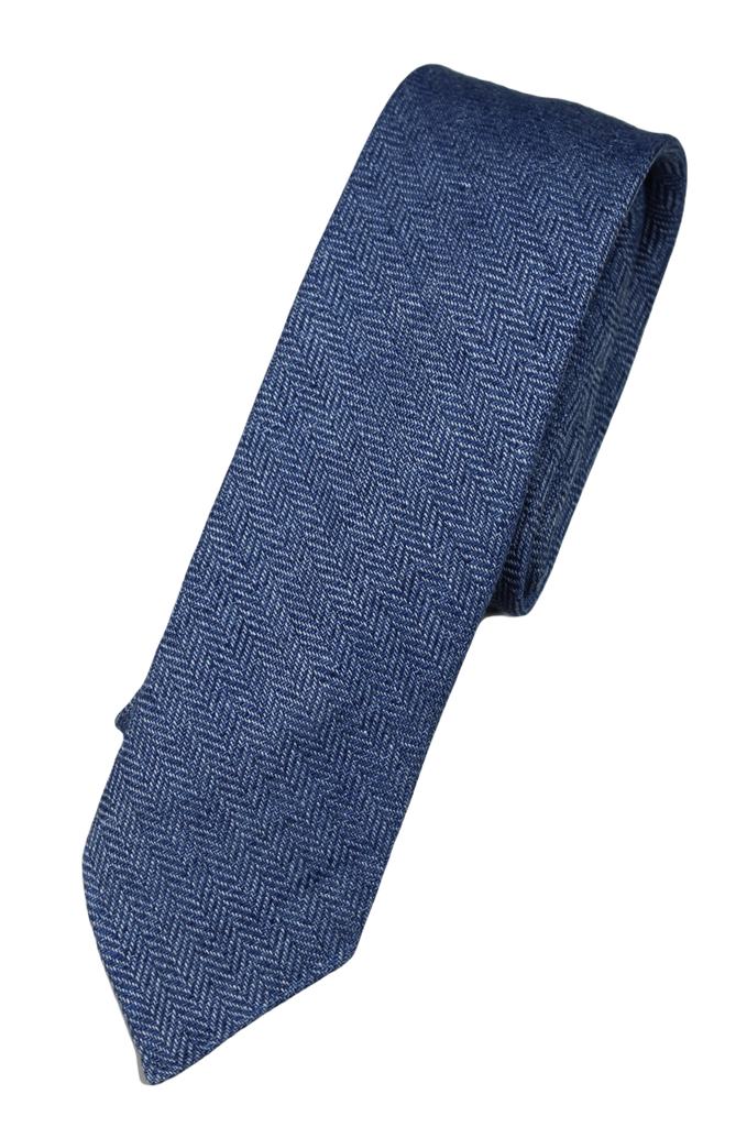 Drake's – Blue Herringbone Linen Tie