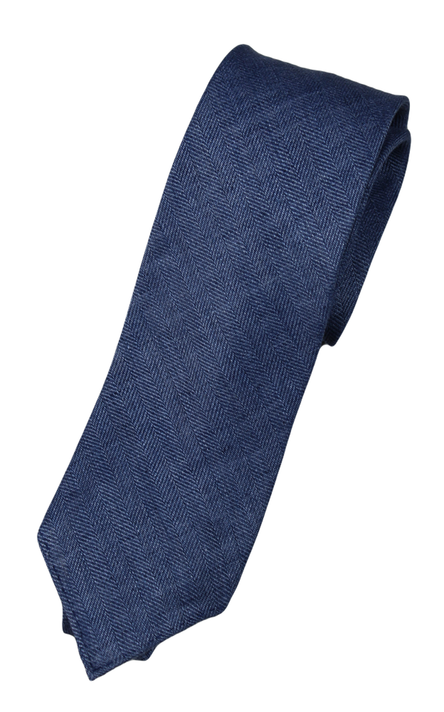 Drake's – Denim Blue Linen Herringbone Tie