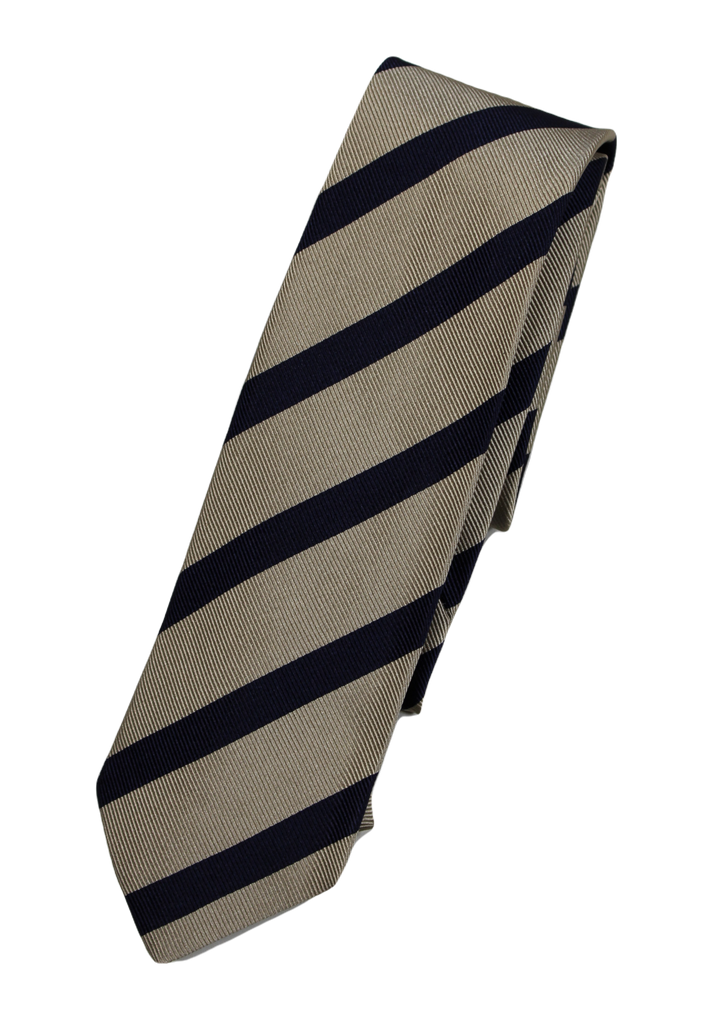 Drake's – Sand & Navy Repp Stripe Silk Tie