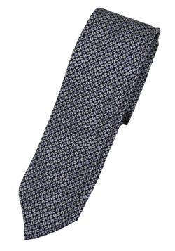 Drake's – Navy Silk Tie w/Gray & Light Blue Geometric Pattern