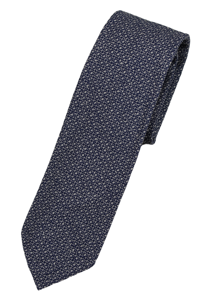 Drake's – Navy Knit Silk/Cotton Tie w/Gray Geometric Pattern
