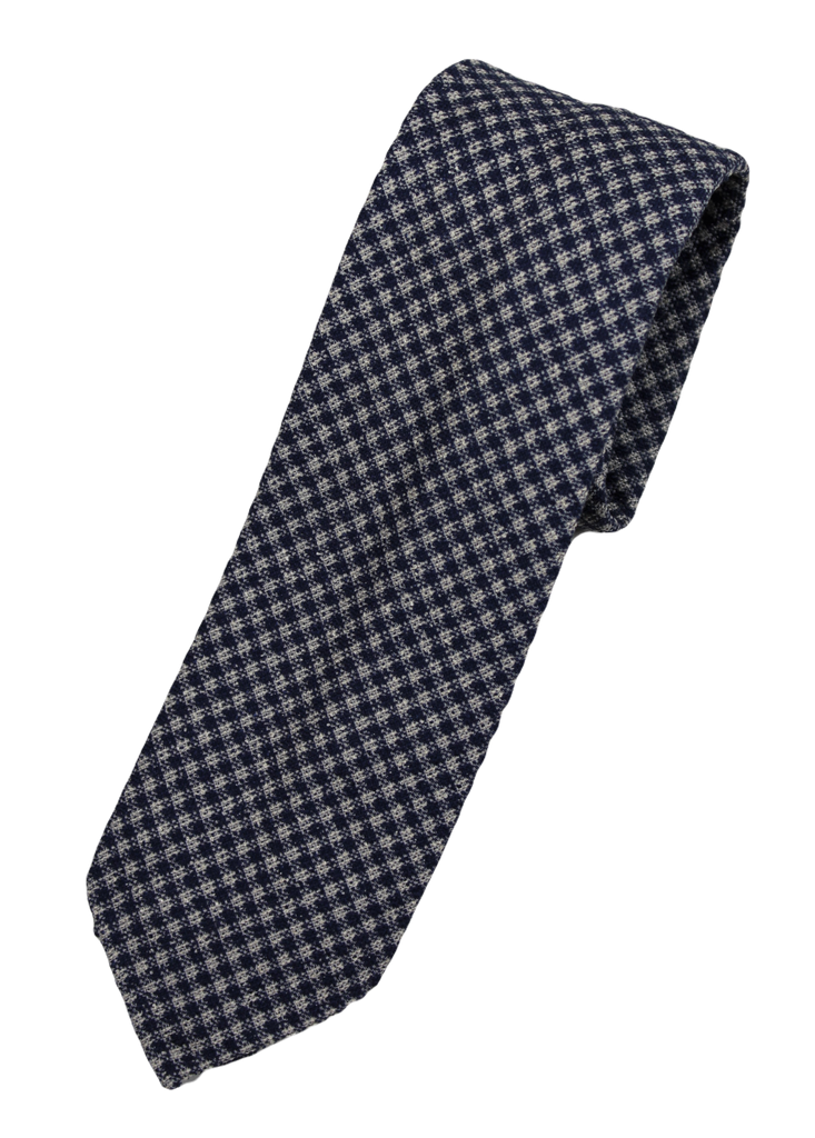 Drake's – Navy & Gray Plaid Silk/Cotton Knit Tie