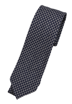 Drake's – Navy & Gray Houndstooth Silk/Cotton Knit Tie