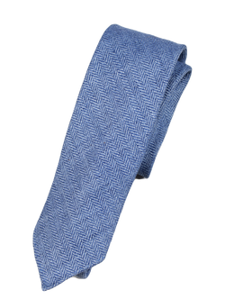 Drake's – Denim Blue Linen Herringbone Tie