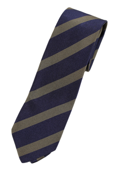 Drake's – Navy & Olive Regimental Stripe Silk Tie