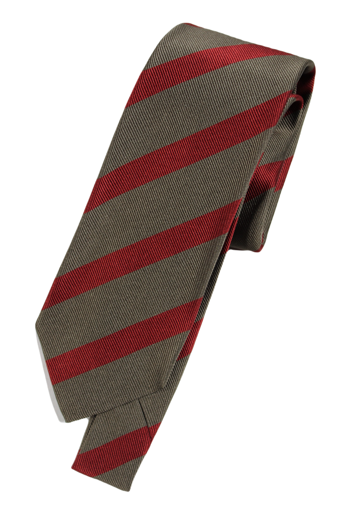 Drake's – Olive & Red Regimental Stripe Silk Tie