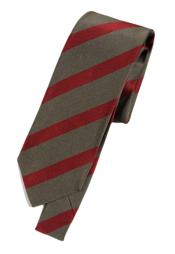 Drake's – Olive & Red Regimental Stripe Silk Tie