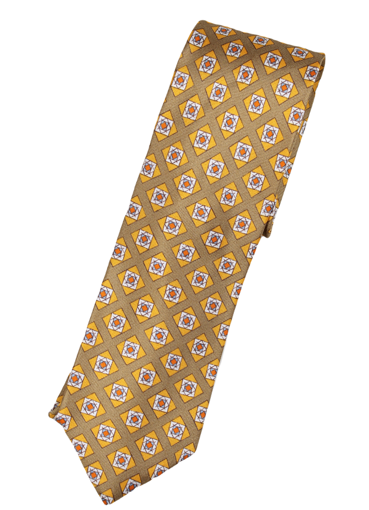 Drake's – Tan & Orange Silk Tie w/Ancient Madder Print