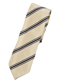 Drake's – Ivory Grosgrain Silk Tie w/Navy Repp Stripe