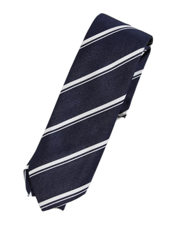 Drake's – Navy Grosgrain Silk Tie w/Off-White Repp Stripe