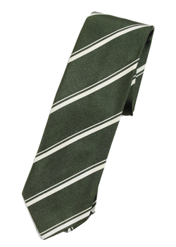 Drake's – Green Grosgrain Silk Tie w/Off-White Repp Stripe