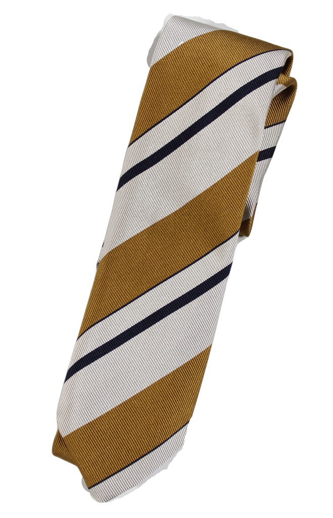 Drake's – Mustard & Light Gray Repp Stripe Silk Tie