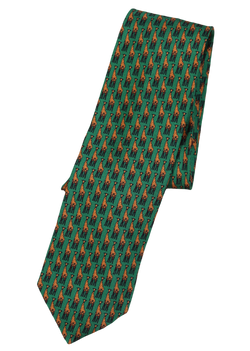 Drake's – Green Silk Tie w/Orange Giraffe Pattern