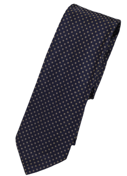 Drake's – Navy Silk Tie w/Yellow & Silver Geometric Pattern (Long)