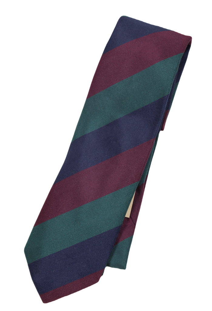 Drake's – Navy, Green & Burgundy Regimental Stripe Tie