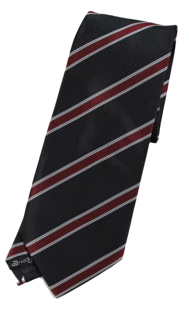 VTG – Ermenegildo Zegna – Black Silk Tie w/Red & Gray Repp Stripe