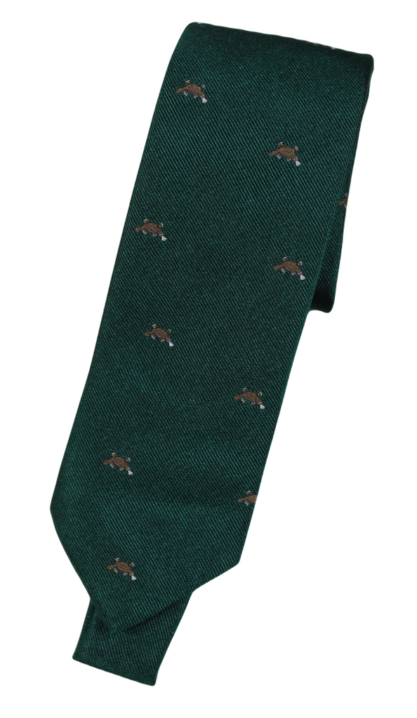 Drake's – Forest Green Grosgrain Silk Tie w/Platypus Design