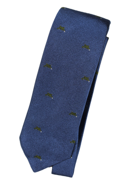 Drake's – Slate Blue Grosgrain Silk Tie w/Platypus Design