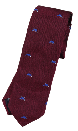 Drake's – Dark Red Grosgrain Silk Tie w/Platypus Design