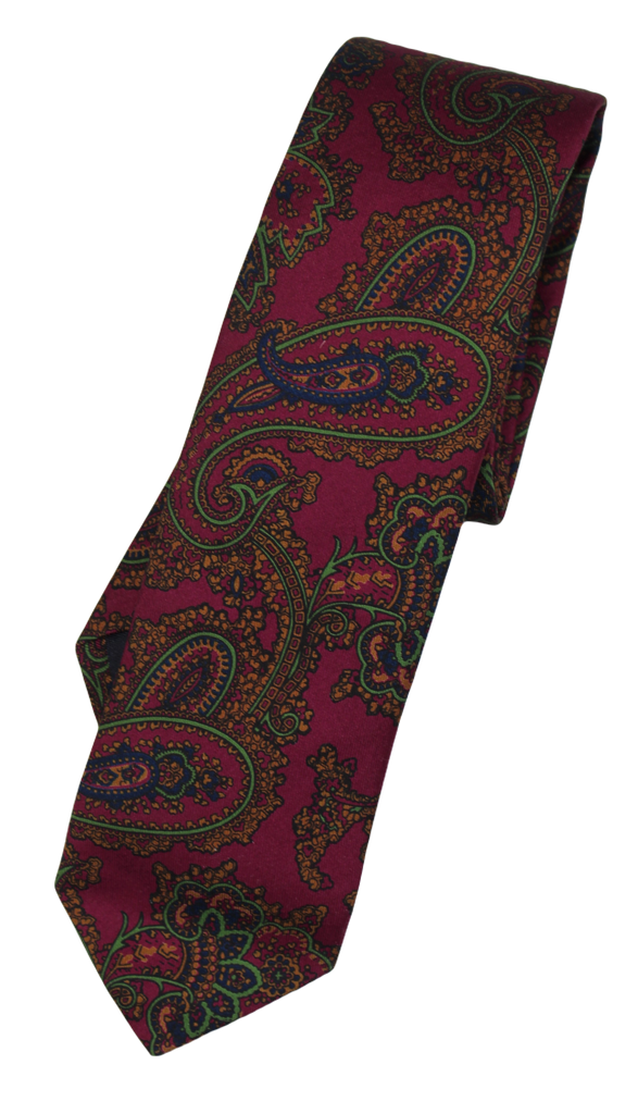 Drake's – Fuchsia Silk Tie w/Paisley Print