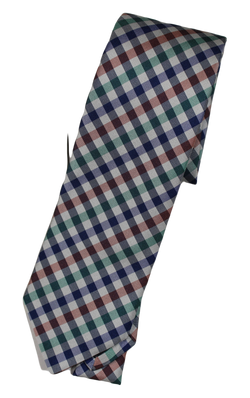 Drake's – Gray, Blue, Green & Orange Gingham Plaid Silk Tie