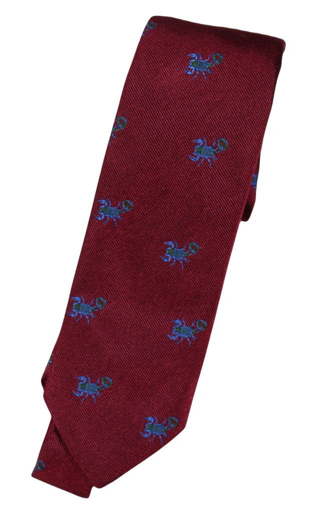 Drake's – Dark Red Grosgrain Silk Tie w/Scorpion Design