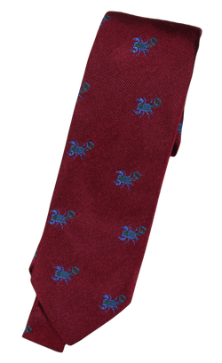 Drake's – Dark Red Grosgrain Silk Tie w/Scorpion Design