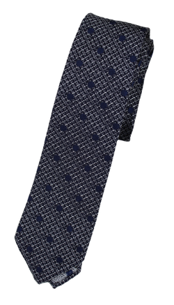 Drake's – Navy Silk Tie w/Gray Check & Navy Polka Dot Pattern