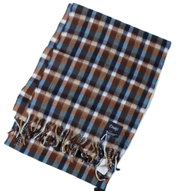 Drake's – Brown, Navy, Blue & White Plaid Wool/Angora Scarf [FS]