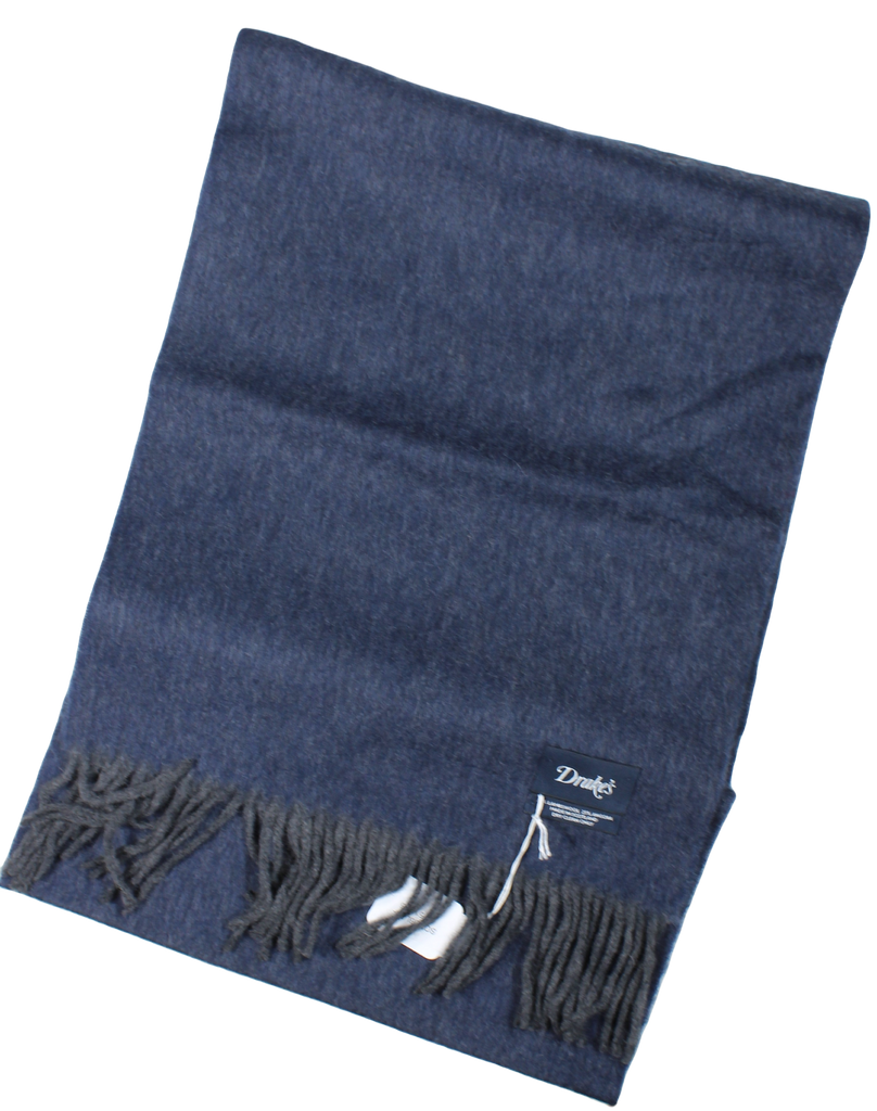 Drake's – Dual-Sided Blue-Gray & Dark Gray Wool/Angora Scarf [FS]