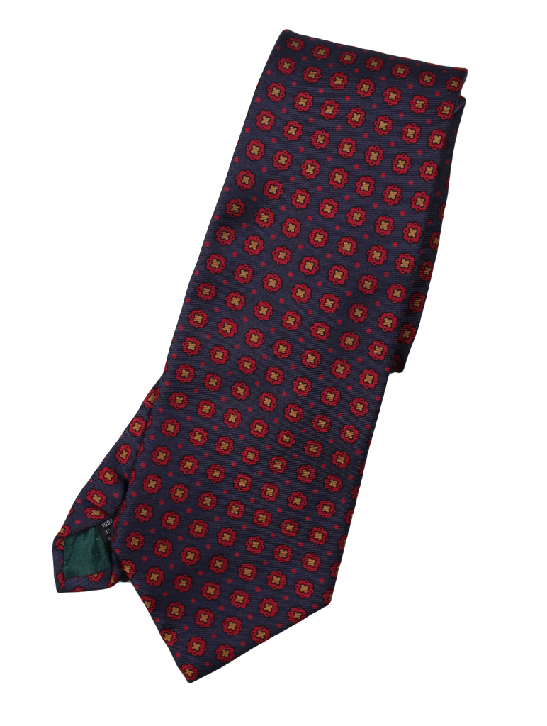 VTG – Amherst and Brock – Navy Silk Tie w/Red Ancient Madder Pattern
