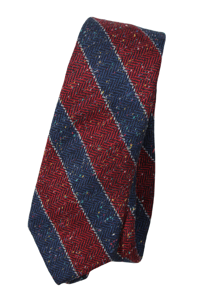 VTG – Christopher Hayes – Red & Navy Donegal Tweed Wool Tie w/Regimental Stripe