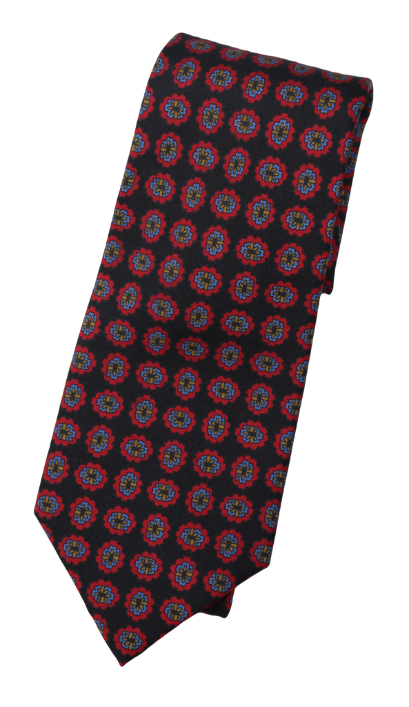 VTG – Polo Ralph Lauren – Black Silk Tie w/Red & Blue Ancient Madder Print