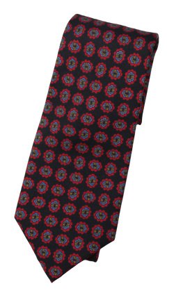 VTG – Polo Ralph Lauren – Black Silk Tie w/Red & Blue Ancient Madder Print