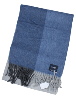Drake's – Dual Sided, Color Blocked Blue/Gray Wool/Angora Scarf