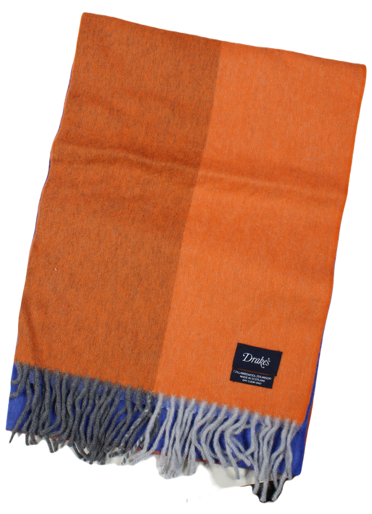 Drake's – Dual Sided, Color Blocked Blue/Orange Wool/Angora Scarf