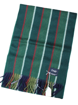 Drake's – Dual Sided Green & Green/Navy Stripe Wool/Angora Scarf