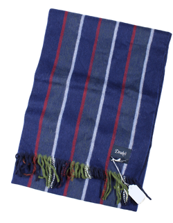 Drake's – Dual Sided Dark Blue & Navy/Green Stripe Wool/Angora Scarf