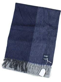 Drake's – Dual Sided, Color Blocked Navy/Gray Wool/Angora Scarf