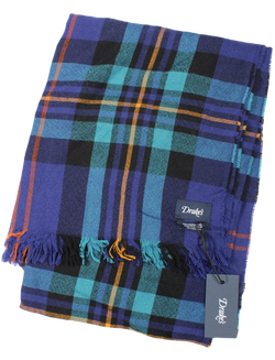 Drake's – Blue, Teal & Orange Tartan Plaid Merino Wool Scarf