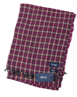 Drake's – Fuchsia & Green Windowpane Check Merino Wool Scarf