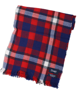 Drake's – Red, Navy & White Buffalo Plaid Merino Wool Scarf