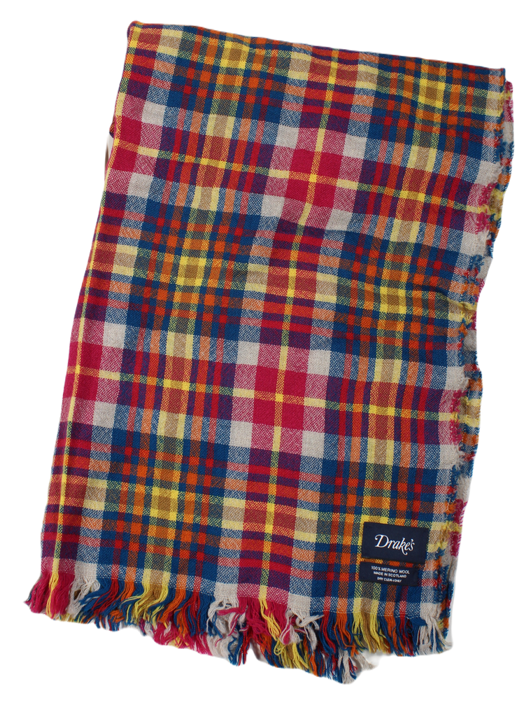 Drake's – Multicolor Madras Plaid Merino Wool Scarf
